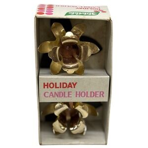 VTG Yuletide Holiday Candle Holder Gold Tone Metal Flower Petal MCM Hollywood